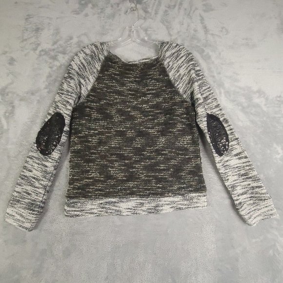 Miss‎ Me Womens Sweater Pullover Elbow Patch Glitter Sequin Pockets Black XS - Picture 2 of 13